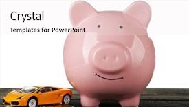  Presentation with piggy bank - Colorful slide set enhanced with real life pigs - piggy bank style money box backdrop and a sky blue colored foreground