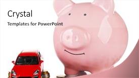  Presentation with pigs - Colorful slide set enhanced with real life pigs - piggy bank with car toy backdrop and a white colored foreground