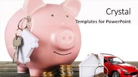  Presentation with piggy bank - Slides with real life pigs - piggy bank with keys background and a sky blue colored foreground