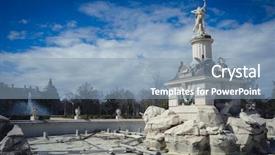  Presentation with beautiful landscapes - PPT theme with real madrid - gardens of the city background and a mint green colored foreground