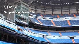  Presentation with real madrid football - Audience pleasing PPT theme consisting of real madrid - rows of blue seats backdrop and a dark gray colored foreground
