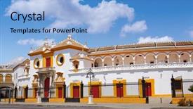  Presentation with spain - Slide set featuring real maestranza bullring plaza toro background and a light blue colored foreground