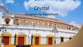  Presentation with real food beef - Amazing slide set having real maestranza bullring plaza toro backdrop and a light blue colored foreground