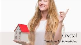  Presentation with family - Slides having real numbers - blonde teenager woman holding family background and a soft green colored foreground