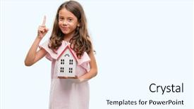  Presentation with house - Audience pleasing presentation consisting of real numbers - brunette hispanic girl holding little backdrop and a  colored foreground