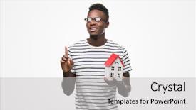  Presentation with american - Audience pleasing PPT layouts consisting of real numbers - young african american man holding backdrop and a  colored foreground