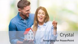  Presentation with young happy couple - Theme enhanced with real numbers - young couple in love holding background and a light blue colored foreground