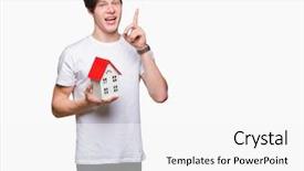  Presentation with house - PPT layouts having real numbers - young man holding house background and a white colored foreground