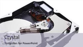  Presentation with hard disk drive - Audience pleasing PPT theme consisting of real open hard drive isolated backdrop and a light gray colored foreground