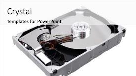  Presentation with hard disk drive - PPT theme enhanced with real open hard drive isolated background and a white colored foreground