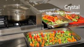  Presentation with restaurant kitchen - Colorful PPT layouts enhanced with gas stove stainless tray - real restaurant kitchen backdrop and a violet colored foreground