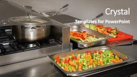  Presentation with restaurant kitchen - Presentation theme consisting of gas stove stainless tray - real restaurant kitchen background and a gray colored foreground