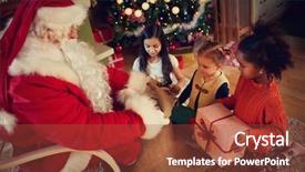  Presentation with christmas presents - PPT theme enhanced with real santa claus gives presents background and a tawny brown colored foreground