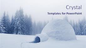  Presentation with foggy forest - Beautiful PPT theme featuring real-snow-igloo-house backdrop and a sky blue colored foreground
