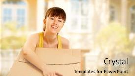  Presentation with moving - PPT layouts having real time - woman with box moving background and a  colored foreground