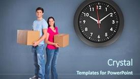  Presentation with young athletes box jumping - Slides having real time - young couple holding moving boxes background and a ocean colored foreground