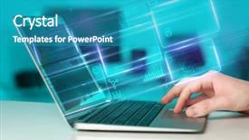  Presentation with database - Presentation theme having real time stock - hand using laptop with database background and a teal colored foreground