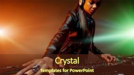  Presentation with festival music band hands playing - Slide deck with real woman dj playing music background and a tawny brown colored foreground