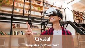  Presentation with virtual reality - Slide set consisting of reality device in the library background and a coral colored foreground