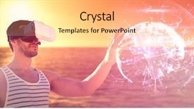  Presentation with virtual reality rehab - Amazing PPT theme having reality glasses against global technology backdrop and a blonde colored foreground