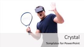  Presentation with virtual reality - Cool new presentation design with reality glasses on white background backdrop and a white colored foreground