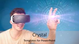  Presentation with artificial intelligence virtual reality - Beautiful presentation featuring reality goggles with blue circles backdrop and a  colored foreground