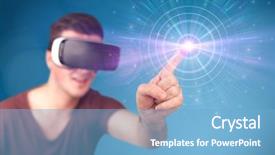  Presentation with virtual reality - Presentation theme featuring reality goggles with blue circles background and a  colored foreground