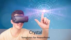  Presentation with virtual reality - Audience pleasing slide set consisting of reality goggles with blue circles backdrop and a  colored foreground