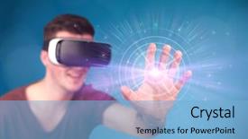  Presentation with abstract circles blur night street - Beautiful PPT theme featuring reality goggles with blue circles backdrop and a  colored foreground