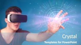  Presentation with virtual reality - Beautiful presentation featuring reality goggles with blue circles backdrop and a  colored foreground