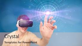  Presentation with virtual reality shooter - Presentation theme featuring reality goggles with blue circles background and a  colored foreground