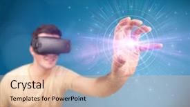  Presentation with young man wearing a hat - Slide deck featuring reality goggles with blue circles background and a  colored foreground