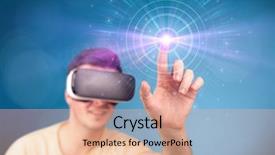  Presentation with virtual reality - Cool new presentation theme with reality goggles with blue circles backdrop and a coral colored foreground