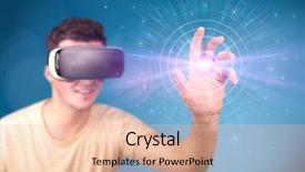  Presentation with virtual reality - Presentation theme having reality goggles with blue circles background and a lemonade colored foreground