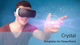  Presentation with artificial intelligence virtual reality - Presentation theme consisting of reality goggles with blue circles background and a light blue colored foreground