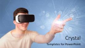  Presentation with hexagons - Amazing slides having reality goggles with blue hexagon backdrop and a light blue colored foreground