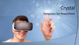 Presentation with virtual reality - PPT theme with reality goggles with blue hexagon background and a light blue colored foreground