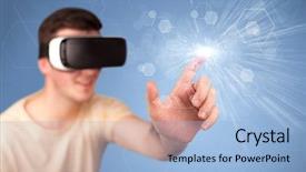  Presentation with hexagons - Colorful PPT theme enhanced with reality goggles with blue hexagon backdrop and a light blue colored foreground