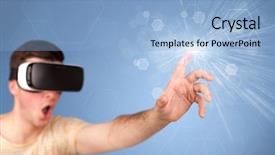  Presentation with hexagons - Audience pleasing PPT theme consisting of reality goggles with blue hexagon backdrop and a light blue colored foreground