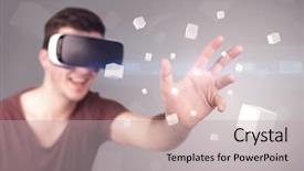  Presentation with virtual reality physical therapy - Colorful slides enhanced with reality goggles with grey cubes backdrop and a  colored foreground