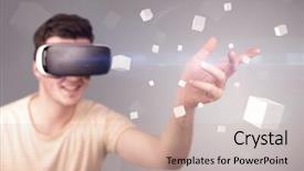  Presentation with virtual reality - Amazing slide set having reality goggles with grey cubes backdrop and a  colored foreground