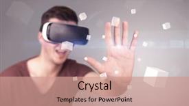  Presentation with virtual reality - Slide set enhanced with reality goggles with grey cubes background and a  colored foreground