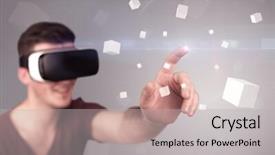  Presentation with virtual reality - Cool new slide deck with reality goggles with grey cubes backdrop and a  colored foreground