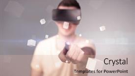  Presentation with virtual reality - Audience pleasing presentation theme consisting of reality goggles with grey cubes backdrop and a  colored foreground