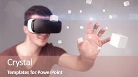  Presentation with virtual reality - Amazing presentation design having reality goggles with grey cubes backdrop and a  colored foreground