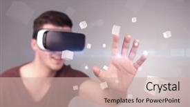  Presentation with virtual reality - Slide set featuring reality goggles with grey cubes background and a  colored foreground