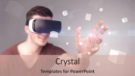  Presentation with virtual reality rehabilitation - Beautiful PPT theme featuring reality goggles with grey cubes backdrop and a  colored foreground