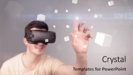  Presentation with virtual reality - Presentation theme enhanced with reality goggles with grey cubes background and a  colored foreground