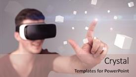  Presentation with virtual reality - Audience pleasing PPT layouts consisting of reality goggles with grey cubes backdrop and a  colored foreground