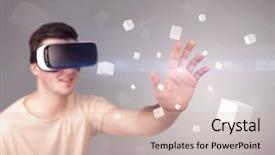  Presentation with augmented reality in lastmile - Cool new PPT theme with reality goggles with grey cubes backdrop and a  colored foreground